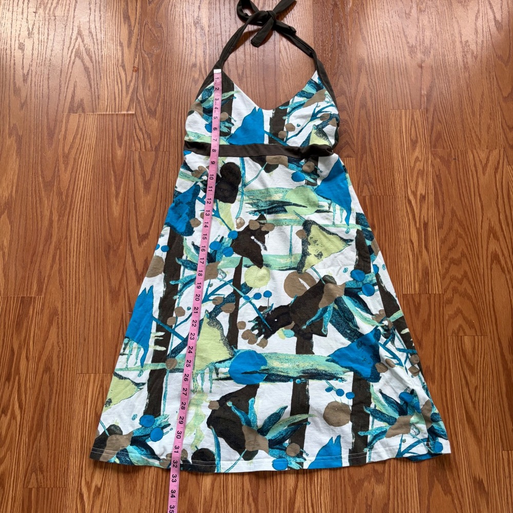 Patagonia Iliana Halter Dress Boho Floral Blue Green Empire Waist Medium Outdoor - Picture 6 of 8